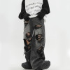Custom Ripped Distressed Wide-Leg Denim Jeans with Embroidered Stitching Patches – DiZNEW