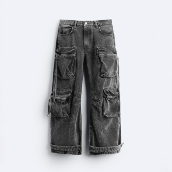 Custom Vintage Washed Cargo Pants with Multi-Pocket Design – DiZNEW