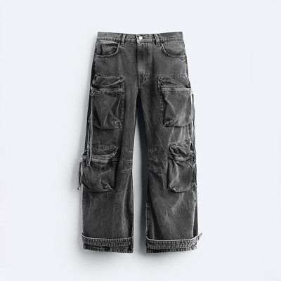 Custom Vintage Washed Cargo Pants with Multi-Pocket Design – DiZNEW