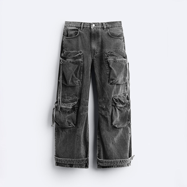 Custom Vintage Washed Cargo Pants with Multi-Pocket Design – DiZNEW