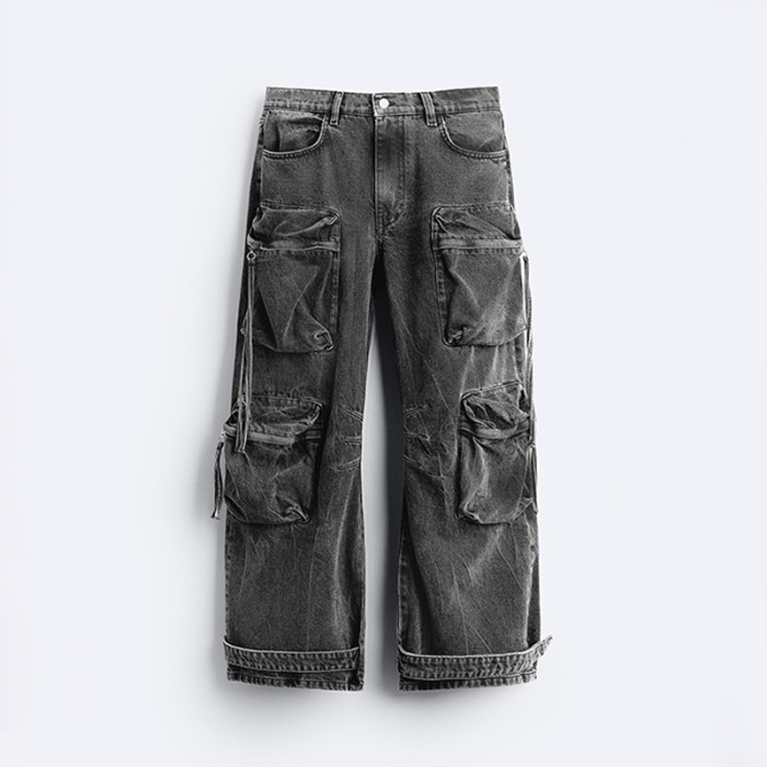 Custom Vintage Washed Cargo Pants with Multi-Pocket Design – DiZNEW