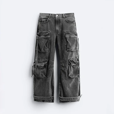 Custom Vintage Washed Cargo Pants with Multi-Pocket Design – DiZNEW