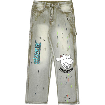 Custom Splashed Paint Washed Denim Jeans – High-Street Fashion