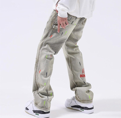 Custom Splashed Paint Washed Denim Jeans – High-Street Fashion