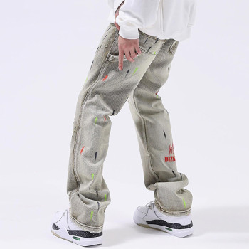 Custom Splashed Paint Washed Denim Jeans – High-Street Fashion