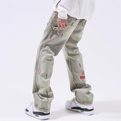 Custom Splashed Paint Washed Denim Jeans – High-Street Fashion