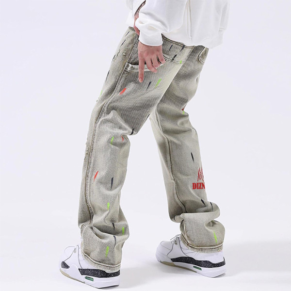 Custom Splashed Paint Washed Denim Jeans – High-Street Fashion