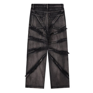 Custom Women Vintage Washed Embroidered Patchwork jeans-Leg Denim