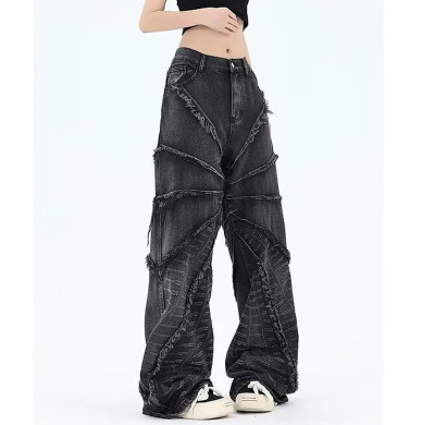 Custom Women Vintage Washed Embroidered Patchwork jeans-Leg Denim