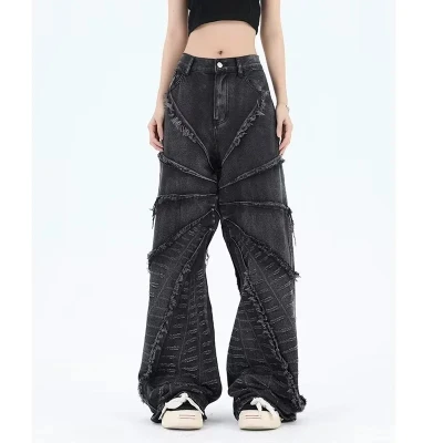 Custom Women Vintage Washed Embroidered Patchwork jeans-Leg Denim