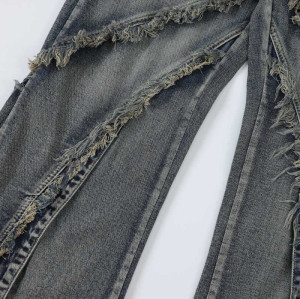 Custom Vintage Washed Distressed Fashion Patchwork Wide-Leg Denim