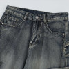 Custom Vintage Washed Distressed Fashion Patchwork Wide-Leg Denim
