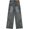 Custom Vintage Washed Distressed Fashion Patchwork Wide-Leg Denim