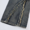 Custom Vintage Washed Distressed Fashion Patchwork Wide-Leg Denim