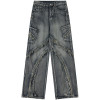 Custom Vintage Washed Distressed Fashion Patchwork Wide-Leg Denim