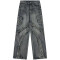Custom Vintage Washed Distressed Fashion Patchwork Wide-Leg Denim