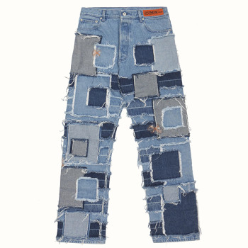 Custom Baggy Cotton Patchwork Distressed Denim Jeans Brief Description