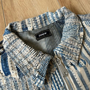 Custom Vintage Patchwork Boro Denim Jacket with Distressed Embroidered Stitching