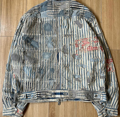 Custom Vintage Patchwork Boro Denim Jacket with Distressed Embroidered Stitching