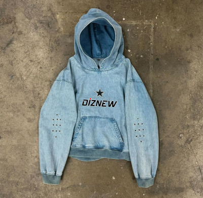 Custom Wholesale Bleach Washed Denim Jacket Hoodie with Embroidered Logo