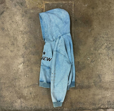 Custom Wholesale Bleach Washed Denim Jacket Hoodie with Embroidered Logo