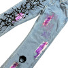 Custom Graffiti Hand-Printed Graffiti Distressed Denim Jeans