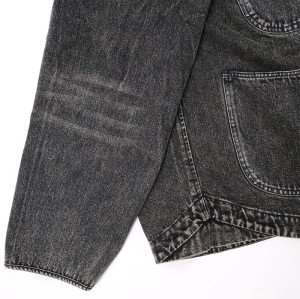 Custom Vintage Washed Denim Work Jacket with Button Closure