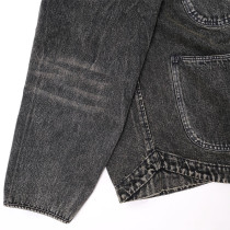 Custom Vintage Washed Denim Work Jacket with Button Closure