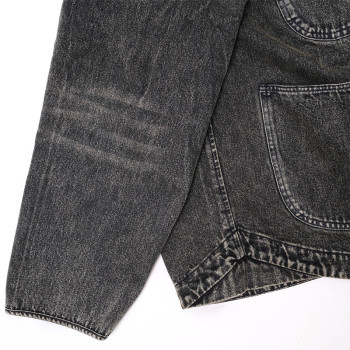 Custom Vintage Washed Denim Work Jacket with Button Closure
