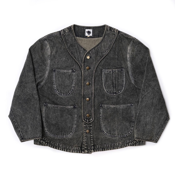 Custom Vintage Washed Denim Work Jacket with Button Closure