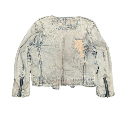 Custom Distressed Punk Denim Biker Jacket with Studs & Pins