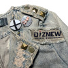 Custom Distressed Punk Denim Biker Jacket with Studs & Pins