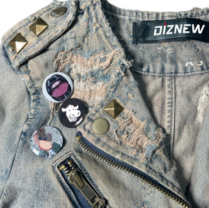 Custom Distressed Punk Denim Biker Jacket with Studs & Pins