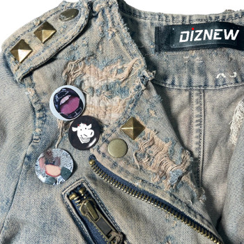 Custom Distressed Punk Denim Biker Jacket with Studs & Pins