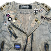 Custom Distressed Punk Denim Biker Jacket with Studs & Pins