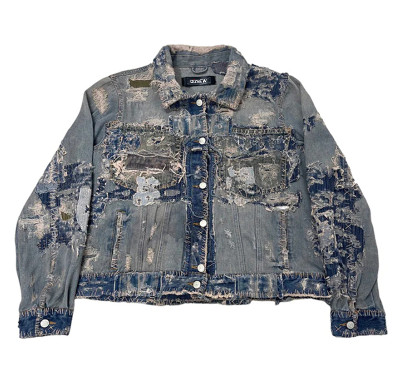 Custom Wholesale DIY Vintage Patchwork Distressed Denim Jacket