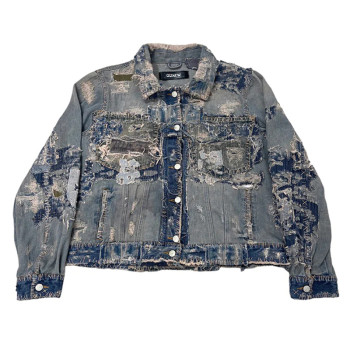 Custom Wholesale DIY Vintage Patchwork Distressed Denim Jacket