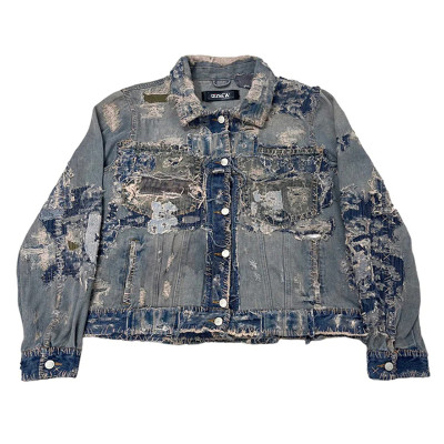 Custom Wholesale DIY Vintage Patchwork Distressed Denim Jacket