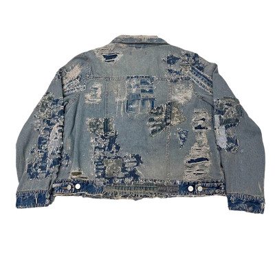 Custom Wholesale DIY Vintage Patchwork Distressed Denim Jacket