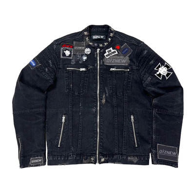 Custom DIY Punk Denim Jacket with Metal Studs & Embroidered Patches
