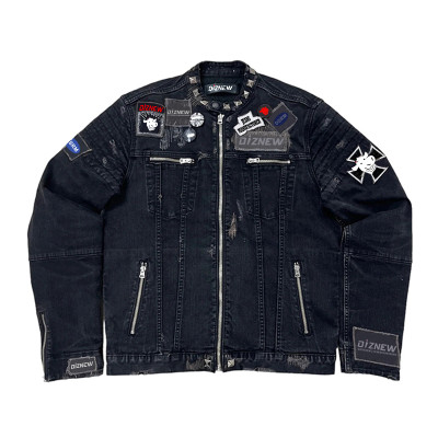 Custom DIY Punk Denim Jacket with Metal Studs & Embroidered Patches