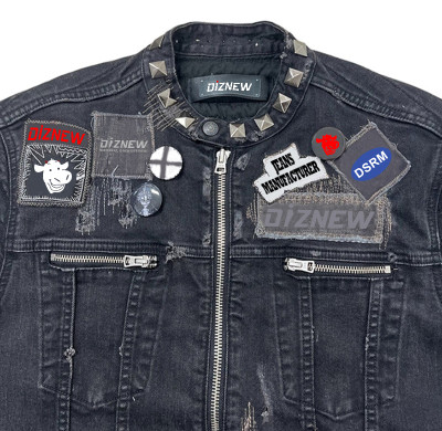 Custom DIY Punk Denim Jacket with Metal Studs & Embroidered Patches