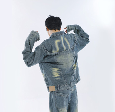 Custom Spray-On Blue Denim Jacket – Washed Futuristic Streetwear