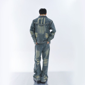 Custom Spray-On Blue Denim Jacket – Washed Futuristic Streetwear