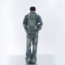 Custom Spray-On Blue Denim Jacket – Washed Futuristic Streetwear
