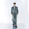Custom Spray-On Blue Denim Jacket – Washed Futuristic Streetwear