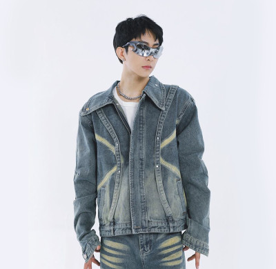Custom Spray-On Blue Denim Jacket – Washed Futuristic Streetwear