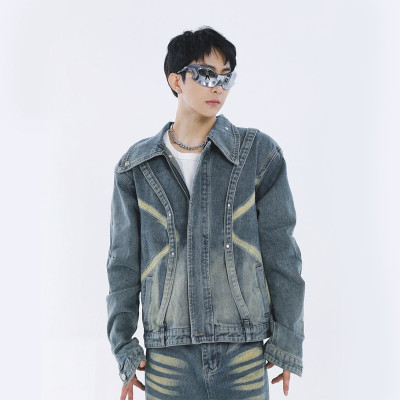 Custom Spray-On Blue Denim Jacket – Washed Futuristic Streetwear