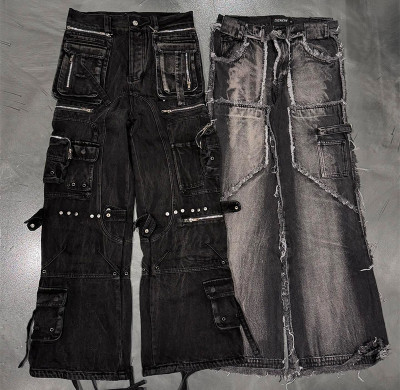 Wholesale Custom Punk & Distressed Denim Cargo Pants