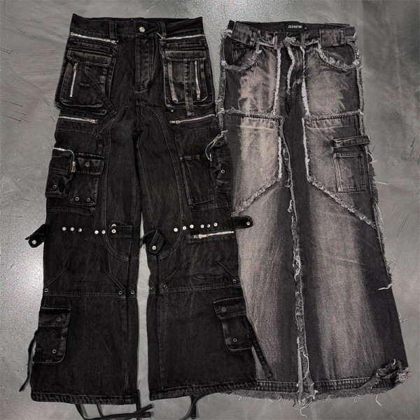 Wholesale Custom Punk & Distressed Denim Cargo Pants